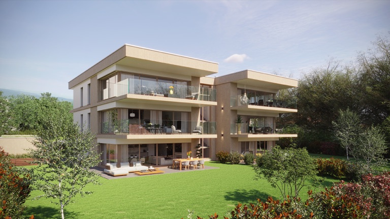 Vue extérieure du projet Vieux-Bureau 107 à Meyrin